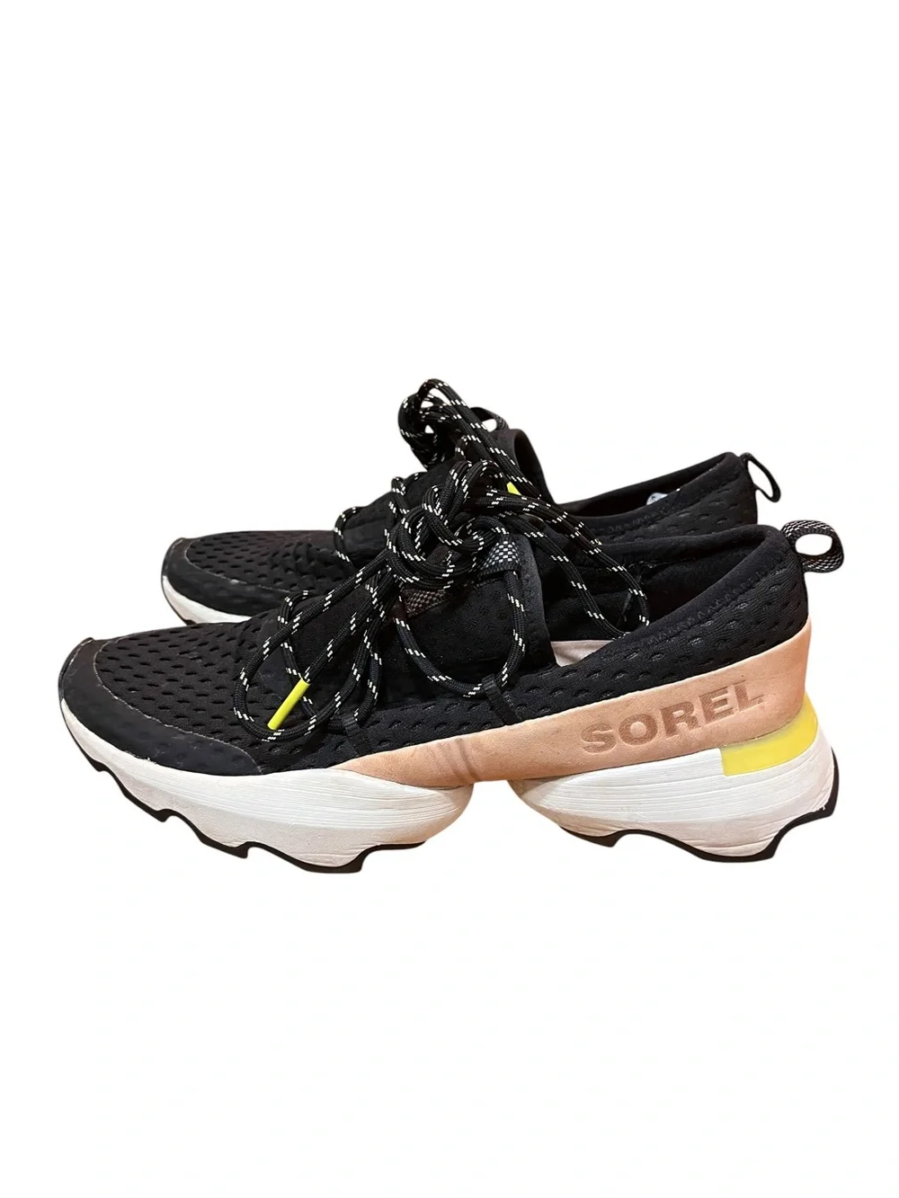 Sorel Sneakers Women's Black Mesh Athletic Sneakers Pink Leather Accent